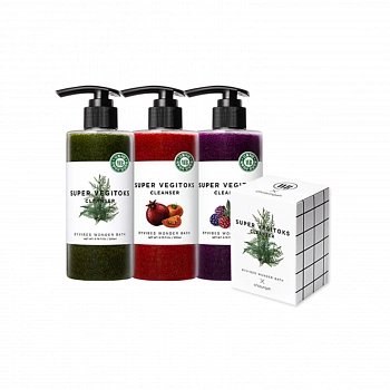 Детокс-пенка для очищения лица с красными экстрактами 200мл Super Vegitoks Cleanser 200ml + Super Vegitoks Pauch Red