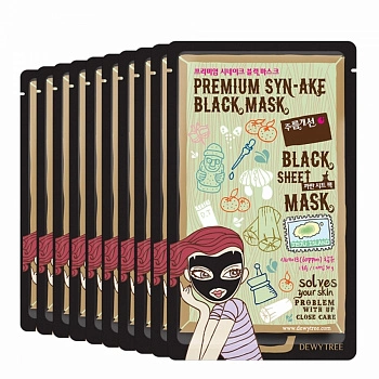 Тканевая лифтинг-маска для лица 10шт Premium Syn-ake Black Mask 10ea